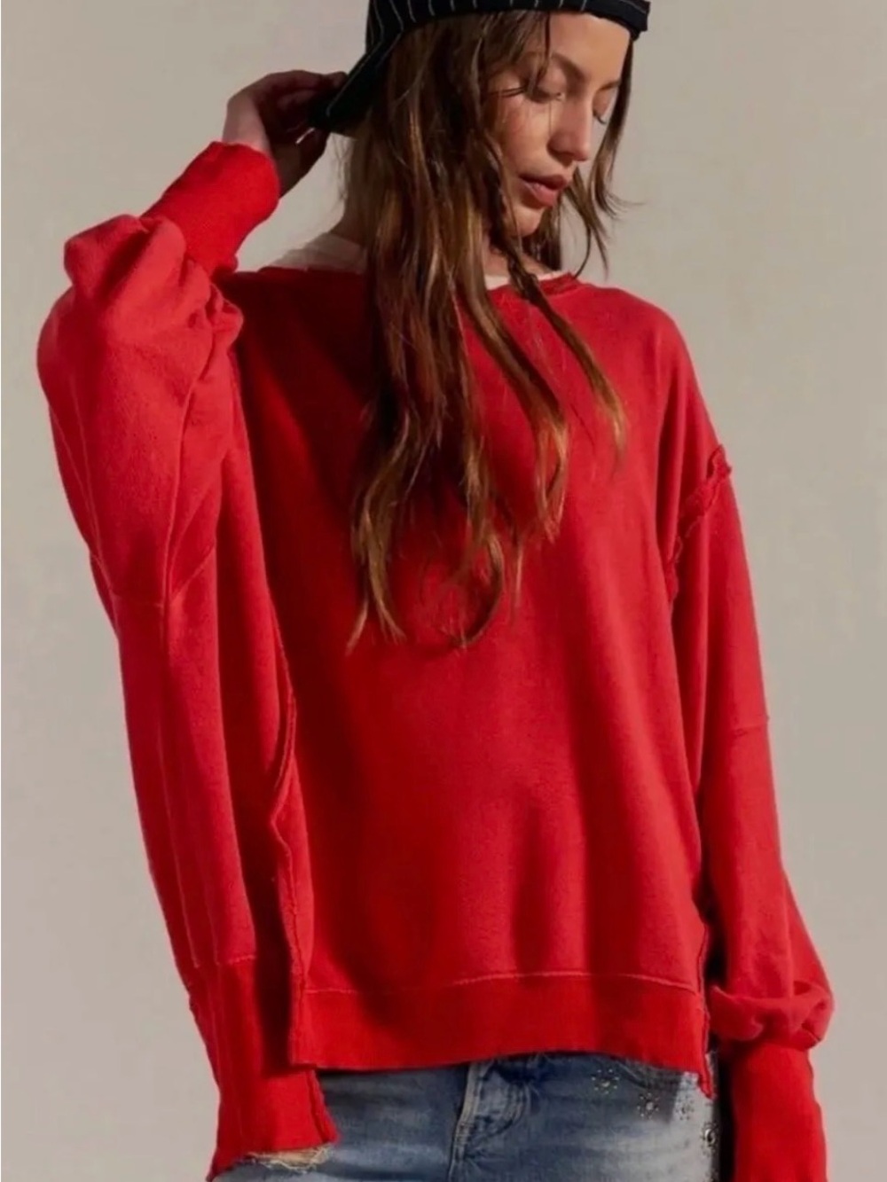 Free People We The Free Camden Sweatshirt in Flame Red - Size Medium